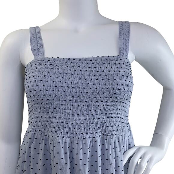 Linda Anderson Sun Dress Size XL Blue Dobby Smocked Tiered Lined Cottage Core - Picture 2 of 9